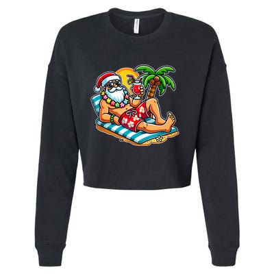 Christmas In July Festive Tropical Santa On Vacation Summer Cropped Pullover Crew