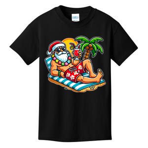 Christmas In July Festive Tropical Santa On Vacation Summer Kids T-Shirt