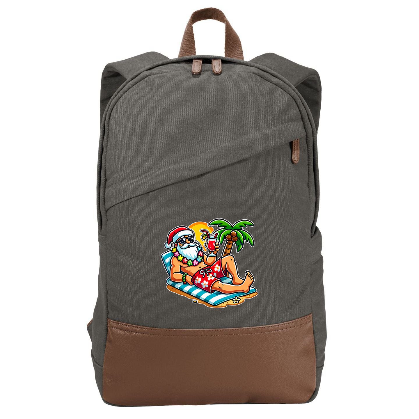 Christmas In July Festive Tropical Santa On Vacation Summer Cotton Canvas Backpack
