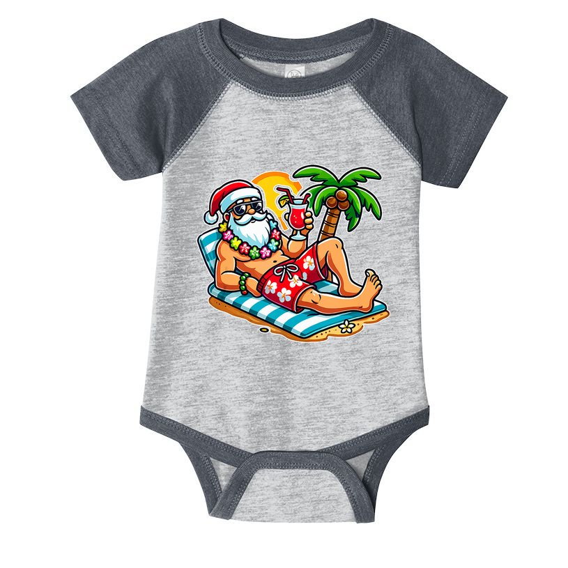 Christmas In July Festive Tropical Santa On Vacation Summer Infant Baby Jersey Bodysuit