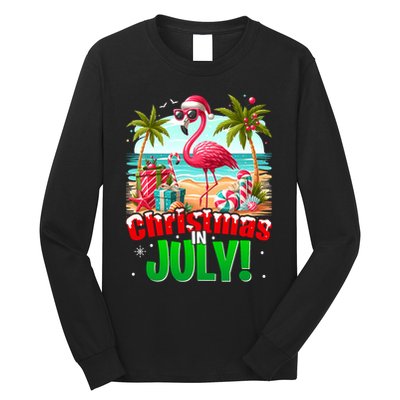 Christmas In July Flamingo Beach Summer Hawaii Long Sleeve Shirt