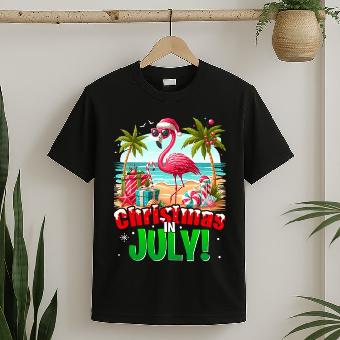 Christmas In July Flamingo Beach Summer Hawaii T-Shirt