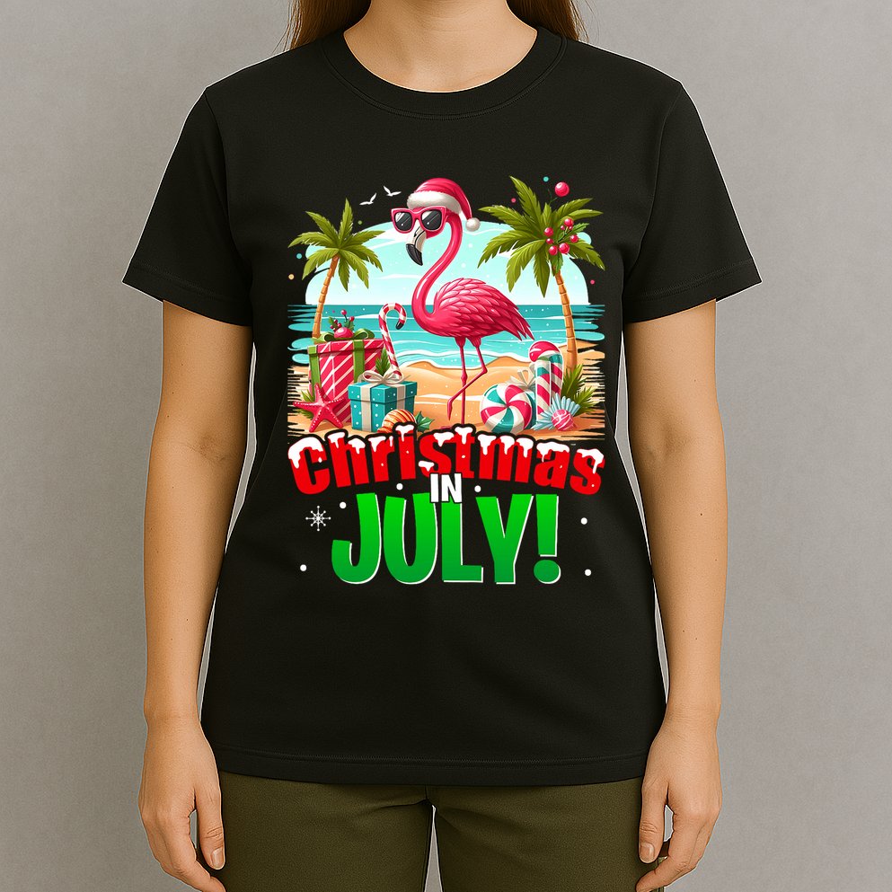 Christmas In July Flamingo Beach Summer Hawaii T-Shirt