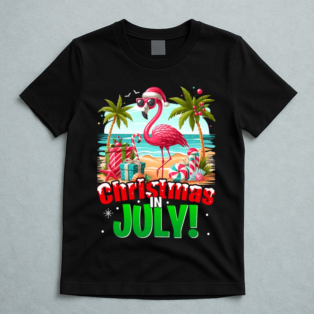 Christmas In July Flamingo Beach Summer Hawaii T-Shirt