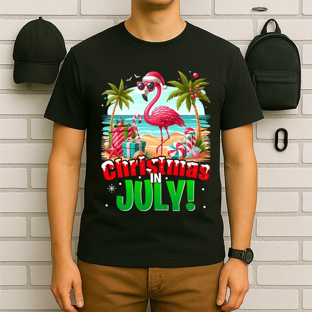 Christmas In July Flamingo Beach Summer Hawaii T-Shirt