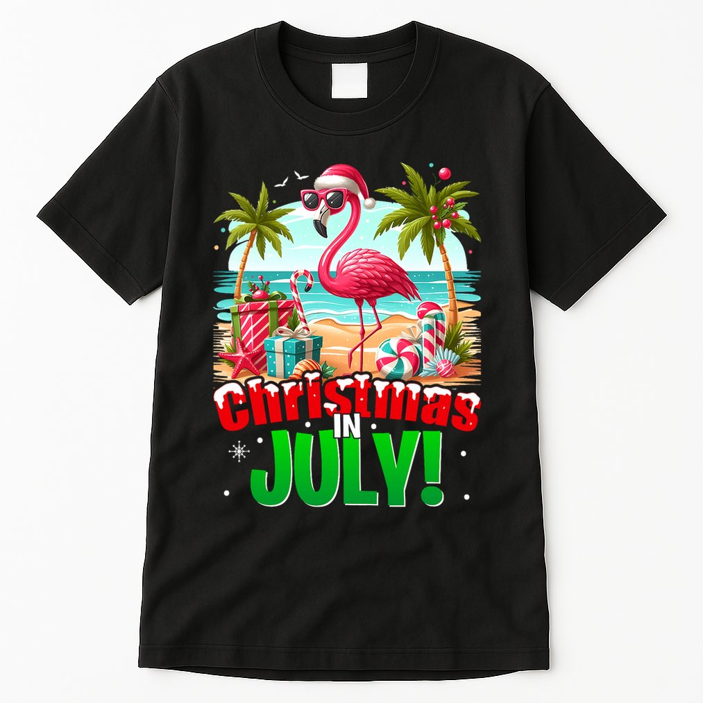 Christmas In July Flamingo Beach Summer Hawaii Tall T-Shirt