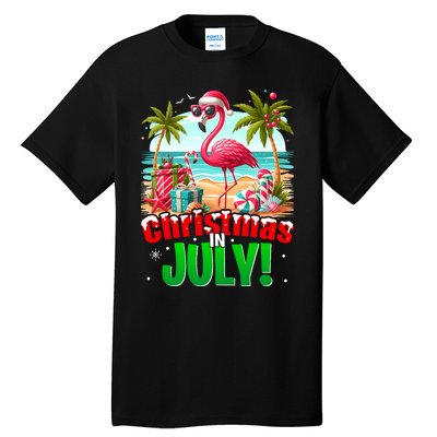 Christmas In July Flamingo Beach Summer Hawaii Tall T-Shirt