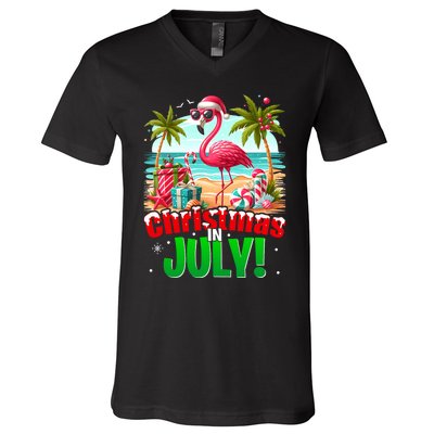 Christmas In July Flamingo Beach Summer Hawaii V-Neck T-Shirt