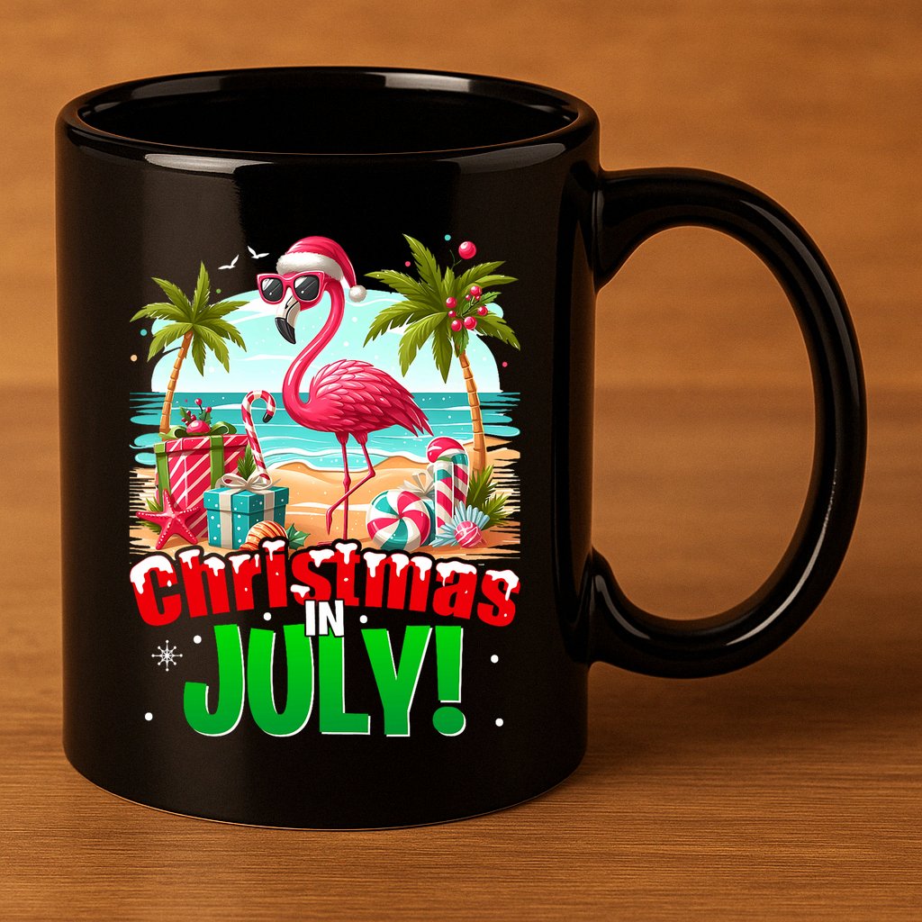 Christmas In July Flamingo Beach Summer Hawaii 11oz C Handle Ceramic Mug