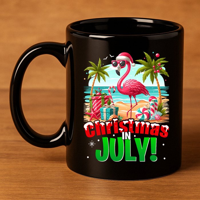 Christmas In July Flamingo Beach Summer Hawaii 11oz C Handle Ceramic Mug