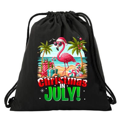 Christmas In July Flamingo Beach Summer Hawaii Drawstring Bag