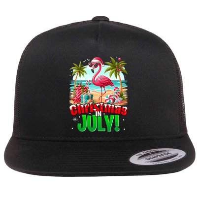 Christmas In July Flamingo Beach Summer Hawaii Flat Bill Trucker Hat