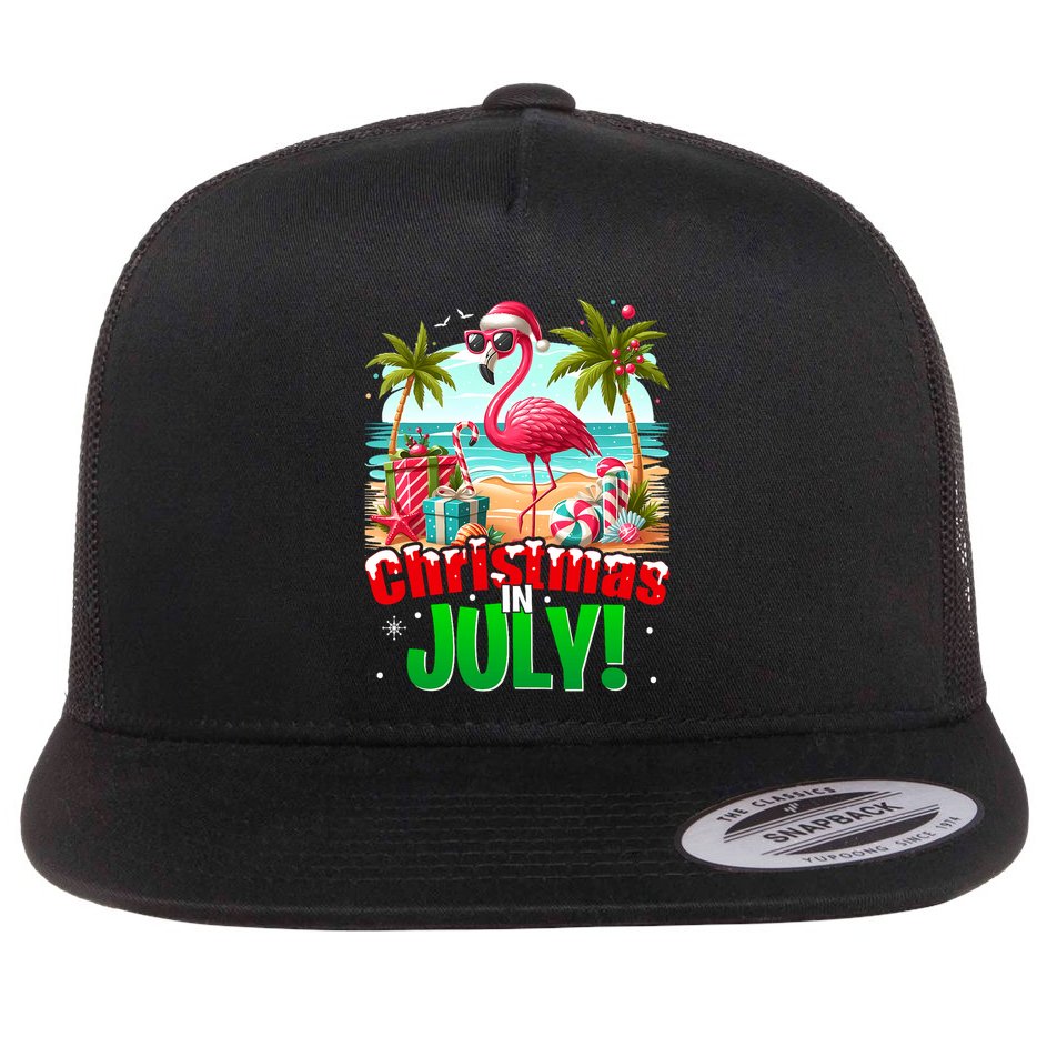 Christmas In July Flamingo Beach Summer Hawaii Flat Bill Trucker Hat