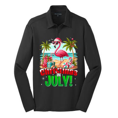 Christmas In July Flamingo Beach Summer Hawaii Silk Touch Performance Long Sleeve Polo