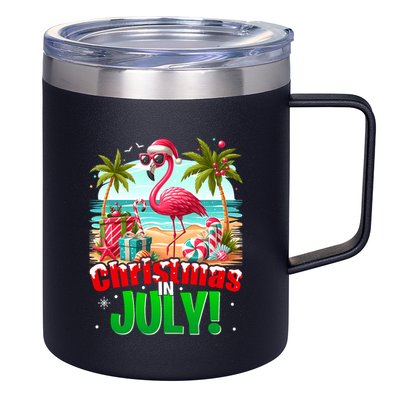 Christmas In July Flamingo Beach Summer Hawaii 12oz Stainless Steel Coffee Mug