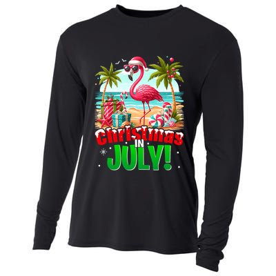Christmas In July Flamingo Beach Summer Hawaii Cooling Performance Long Sleeve Crew