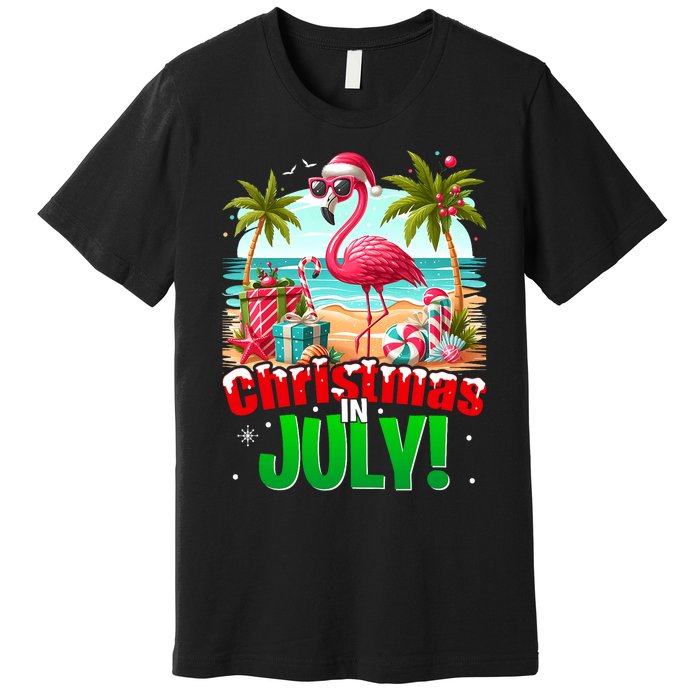 Christmas In July Flamingo Beach Summer Hawaii Premium T-Shirt