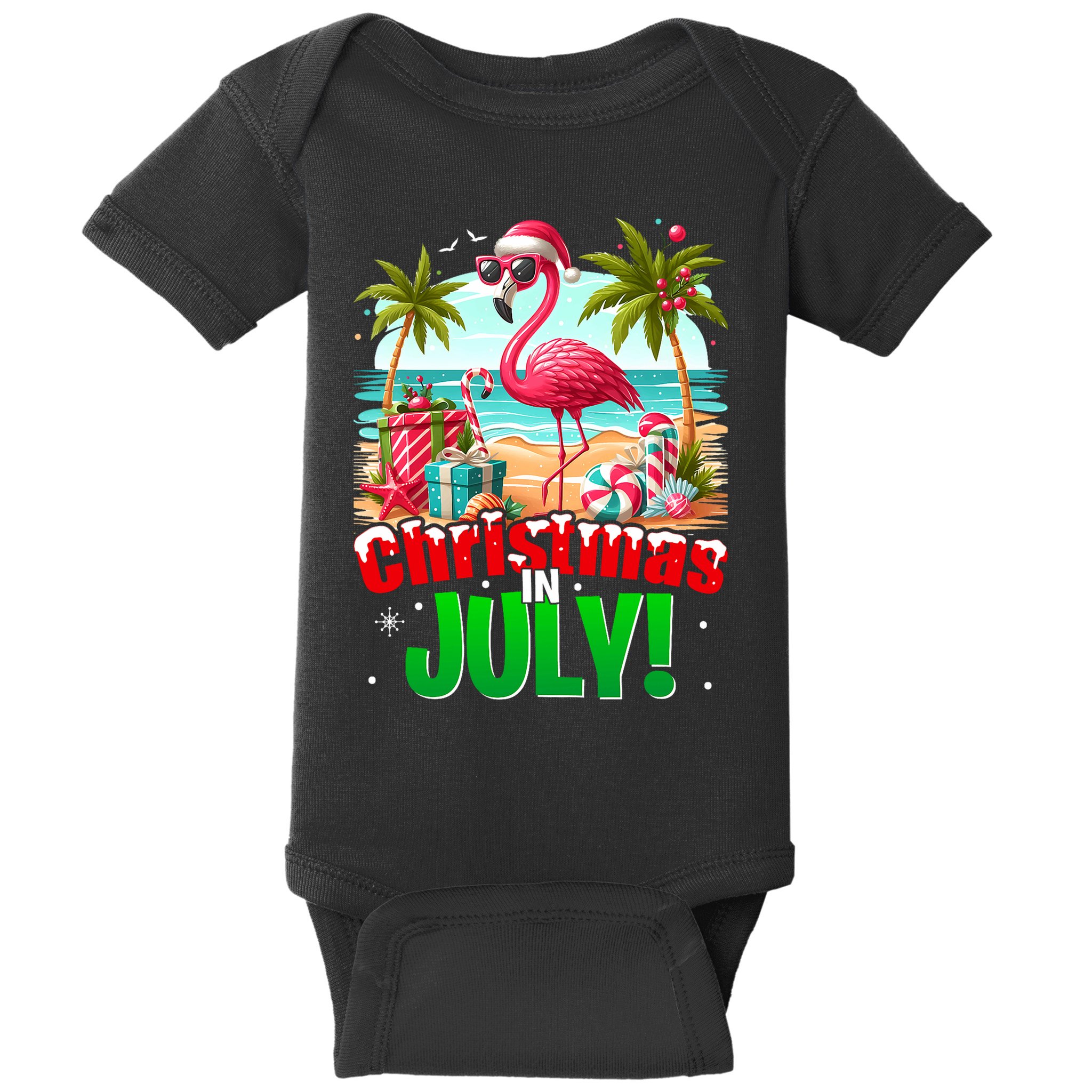 Christmas In July Flamingo Beach Summer Hawaii Baby Bodysuit