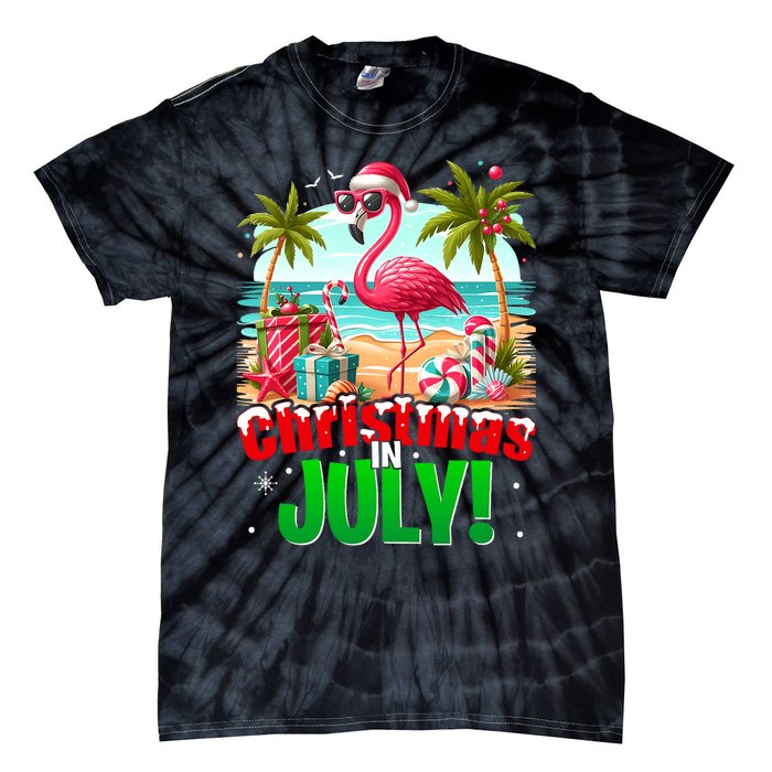 Christmas In July Flamingo Beach Summer Hawaii Tie-Dye T-Shirt