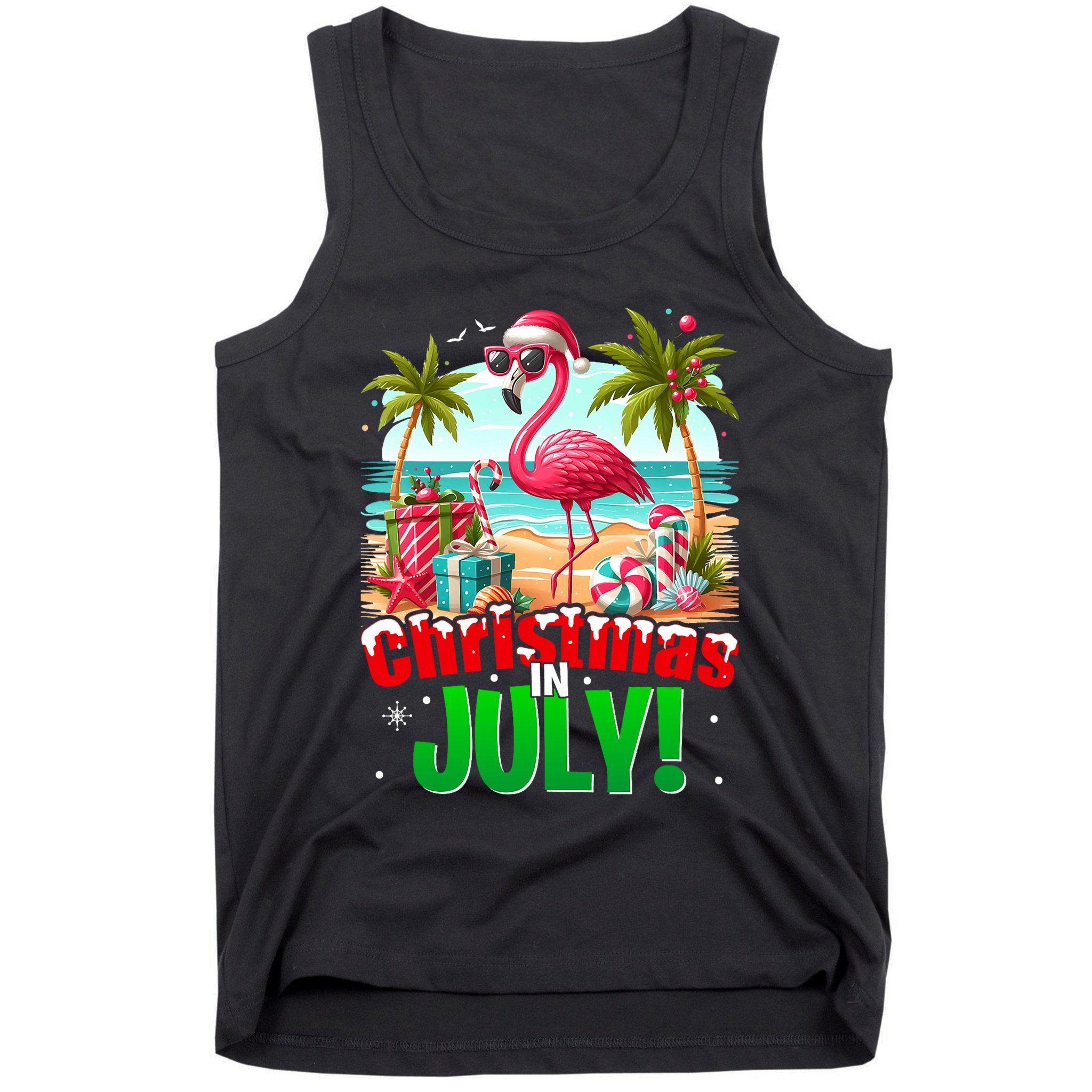 Christmas In July Flamingo Beach Summer Hawaii Tank Top