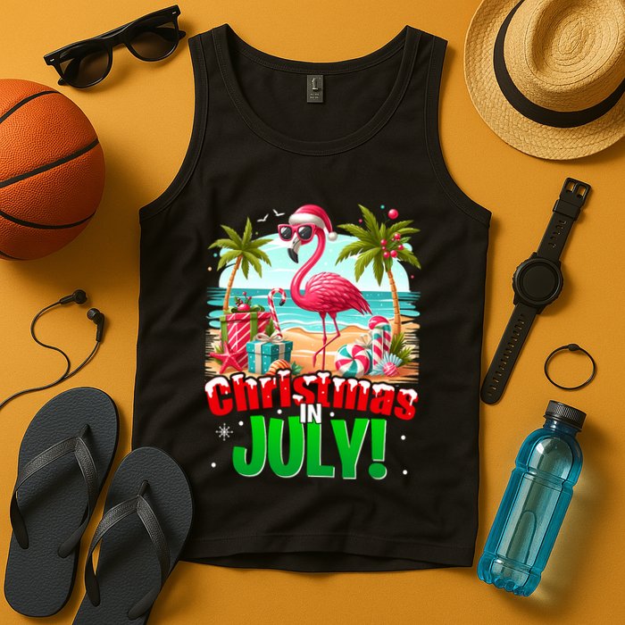 Christmas In July Flamingo Beach Summer Hawaii Tank Top