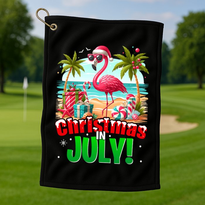 Christmas In July Flamingo Beach Summer Hawaii Golf Towel