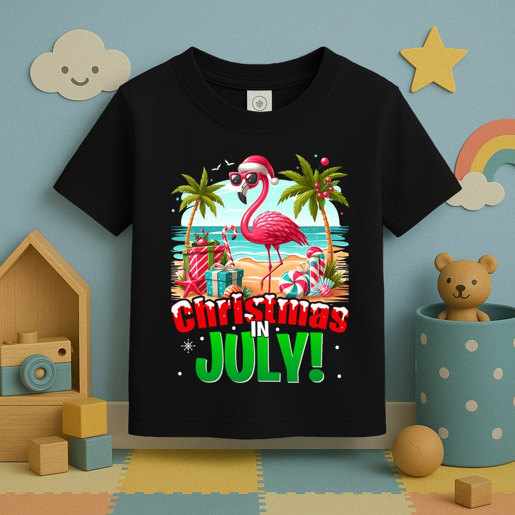 Christmas In July Flamingo Beach Summer Hawaii Toddler T-Shirt