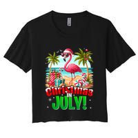 Christmas In July Flamingo Beach Summer Hawaii Women's Crop Top Tee