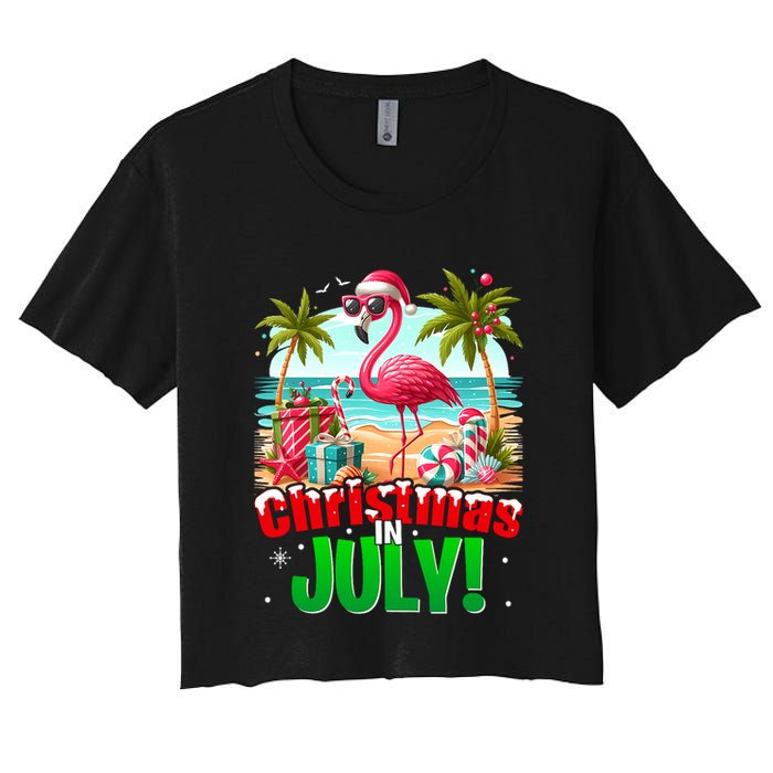 Christmas In July Flamingo Beach Summer Hawaii Women's Crop Top Tee
