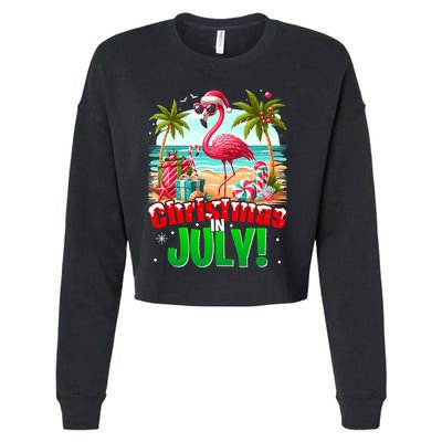 Christmas In July Flamingo Beach Summer Hawaii Cropped Pullover Crew