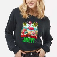 Christmas In July Flamingo Beach Summer Hawaii Cropped Pullover Crew