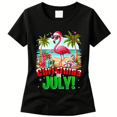 Christmas In July Flamingo Beach Summer Hawaii Womens T-Shirt