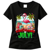 Christmas In July Flamingo Beach Summer Hawaii Womens T-Shirt