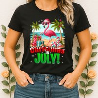 Christmas In July Flamingo Beach Summer Hawaii Womens T-Shirt