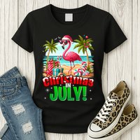Christmas In July Flamingo Beach Summer Hawaii Womens T-Shirt