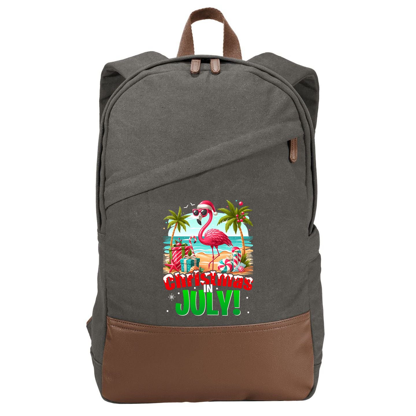 Christmas In July Flamingo Beach Summer Hawaii Cotton Canvas Backpack