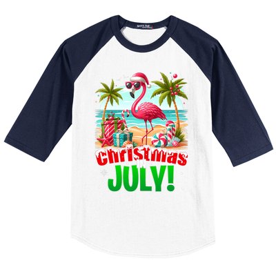 Christmas In July Flamingo Beach Summer Hawaii Baseball Sleeve Shirt