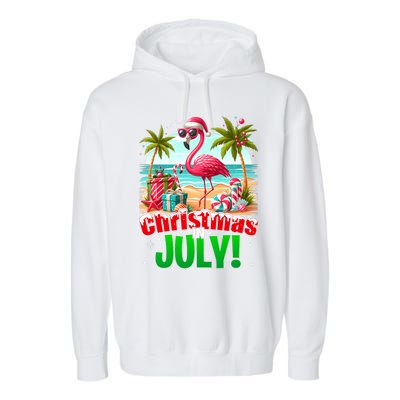 Christmas In July Flamingo Beach Summer Hawaii Garment-Dyed Fleece Hoodie