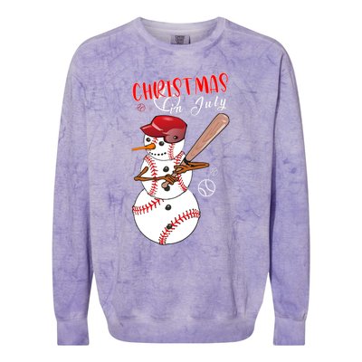 Christmas In July For Baseball Fan Snowman Snowman Baseball Colorblast Crewneck Sweatshirt