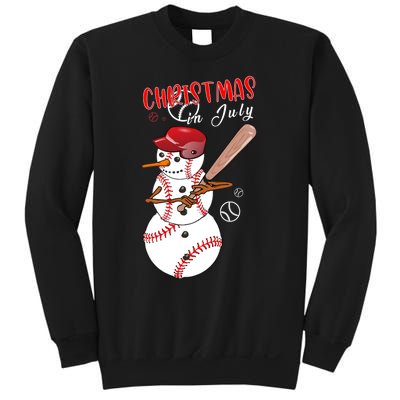 Christmas In July For Baseball Fan Snowman Snowman Baseball Sweatshirt