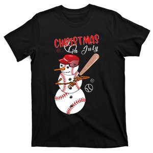 Christmas In July For Baseball Fan Snowman Snowman Baseball T-Shirt