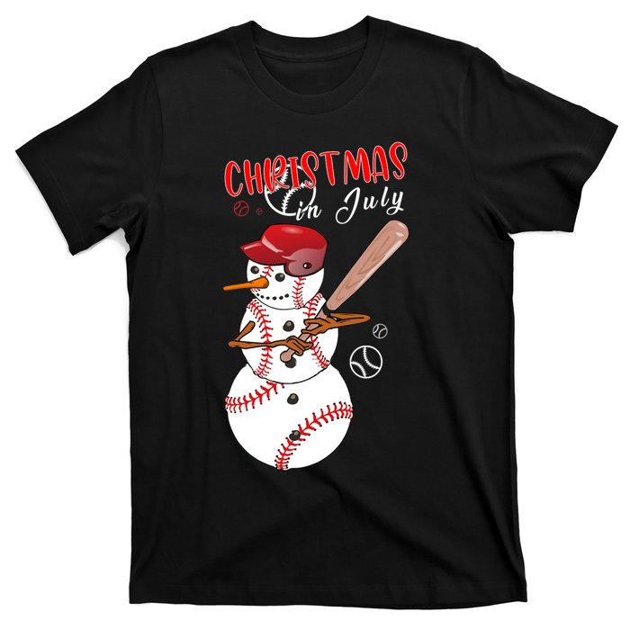 Christmas In July For Baseball Fan Snowman Snowman Baseball T-Shirt