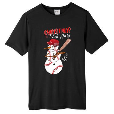 Christmas In July For Baseball Fan Snowman Snowman Baseball Tall Fusion ChromaSoft Performance T-Shirt