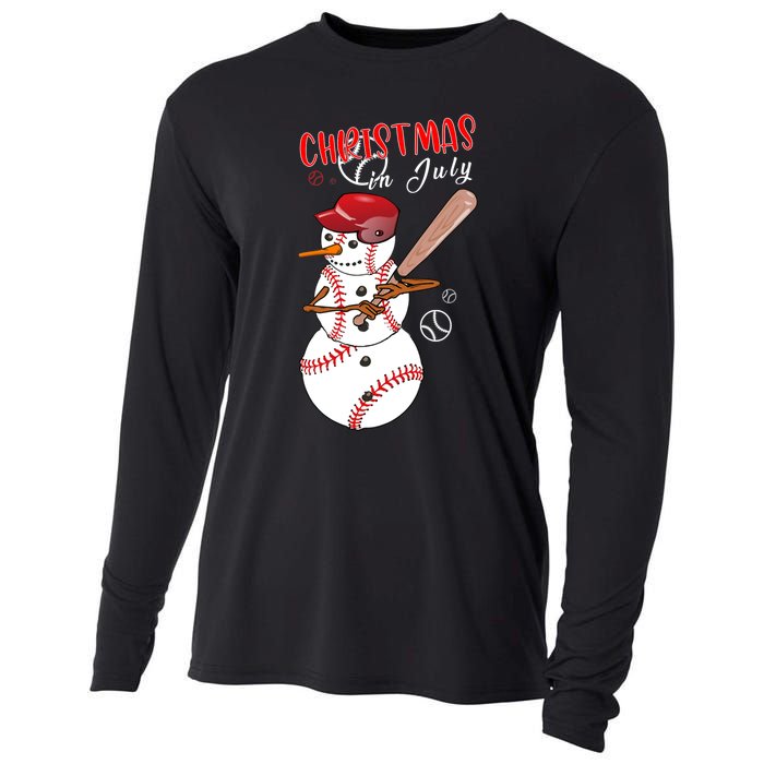 Christmas In July For Baseball Fan Snowman Snowman Baseball Cooling Performance Long Sleeve Crew