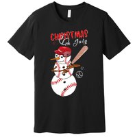 Christmas In July For Baseball Fan Snowman Snowman Baseball Premium T-Shirt