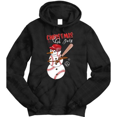 Christmas In July For Baseball Fan Snowman Snowman Baseball Tie Dye Hoodie