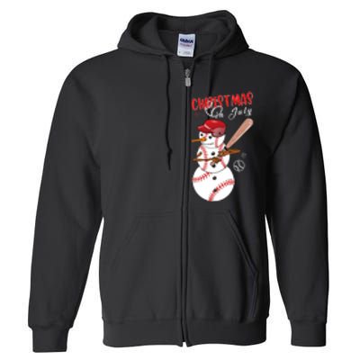 Christmas In July For Baseball Fan Snowman Snowman Baseball Full Zip Hoodie