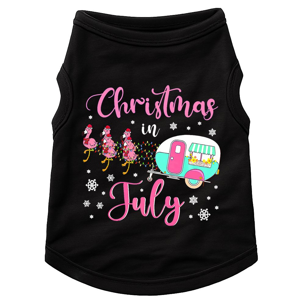 Christmas In July Flamingo Santa Hat Camper Camping Doggie Tank