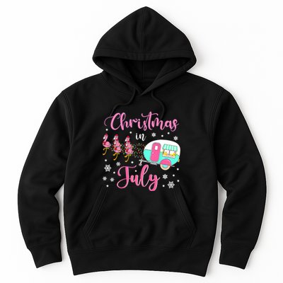 Christmas In July Flamingo Santa Hat Camper Camping Hoodie