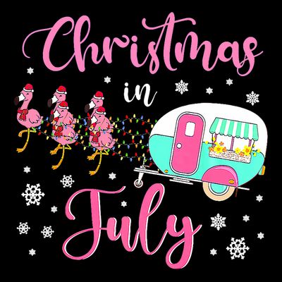 Christmas In July Flamingo Santa Hat Camper Camping T-Shirt